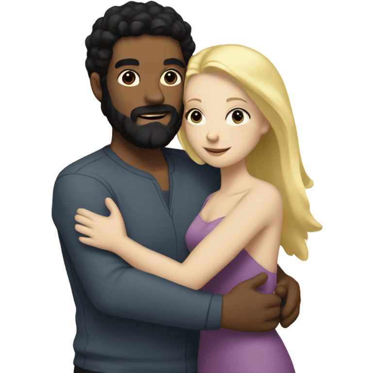 Man  BLACK beard and BLACK hair white skin hugging white woman with blonde hair emoji