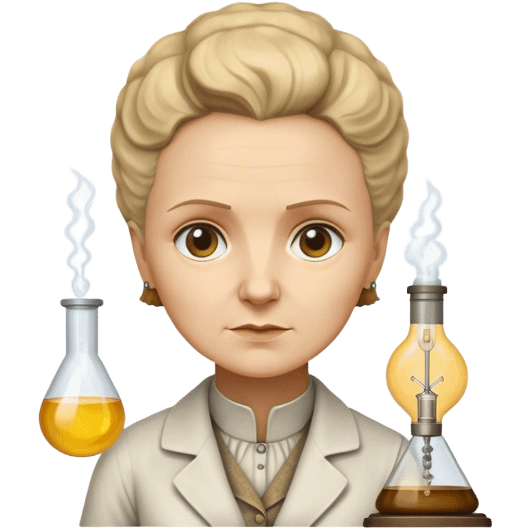 Cinematic Realistic Marie Curie Portrait Emoji, depicted as a pioneering scientist with a determined gaze in period attire, rendered with detailed textures and soft intellectual lighting that captures her groundbreaking legacy. emoji