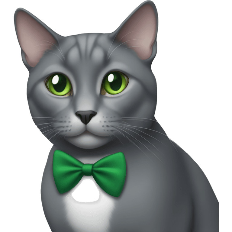 solid gray tuxedo cat with green eyes emoji