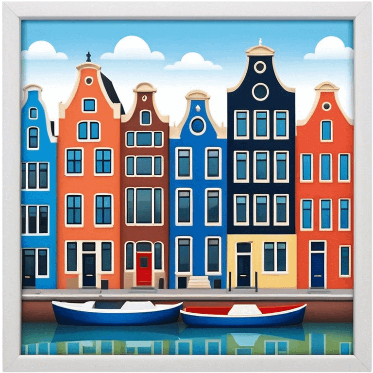 Cinematic Realistic Amsterdam Canal Houses Landmark Emoji, featuring narrow, gabled facades in vibrant colors. emoji