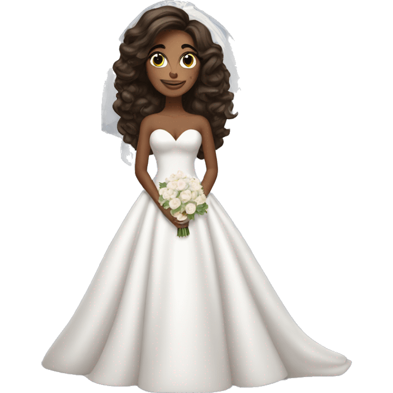 beautiful brunette girl with blowout hair in big beautiful wedding dress emoji