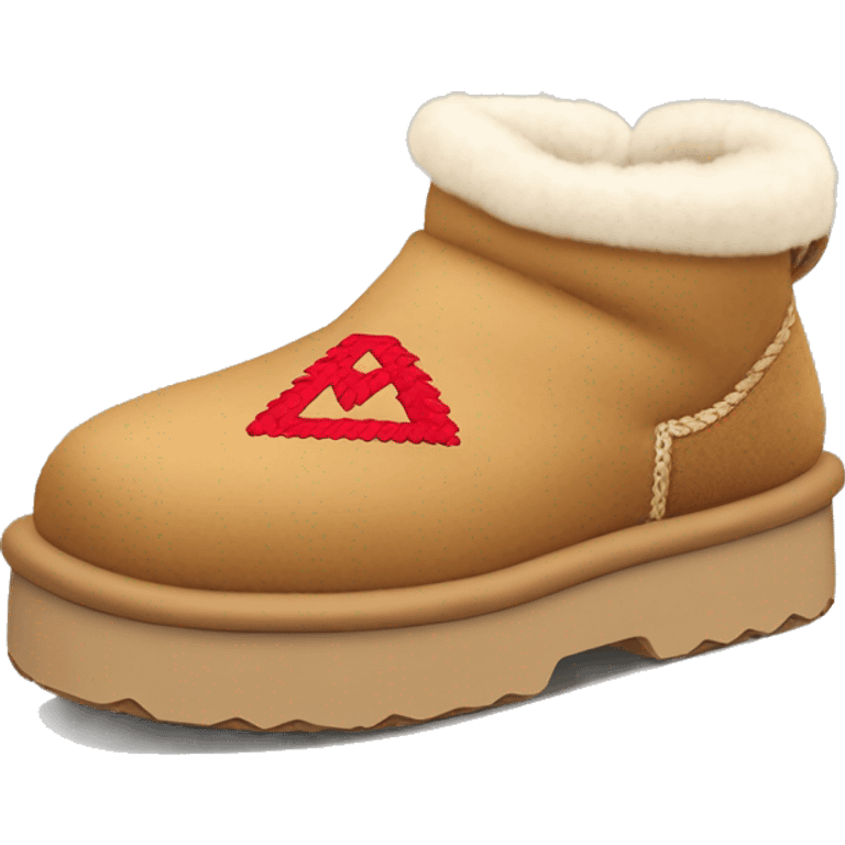 Ugg Camel slip-on slippers. A thin red zig-zag stitch only encircling ankles, VERY chunky platform sole. emoji