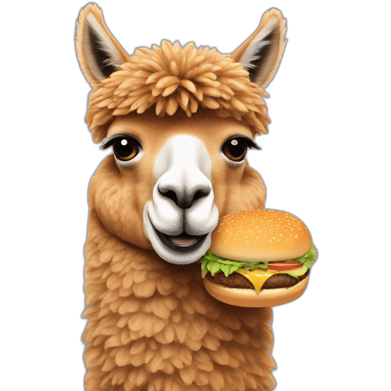 An alpaca eating a burger emoji