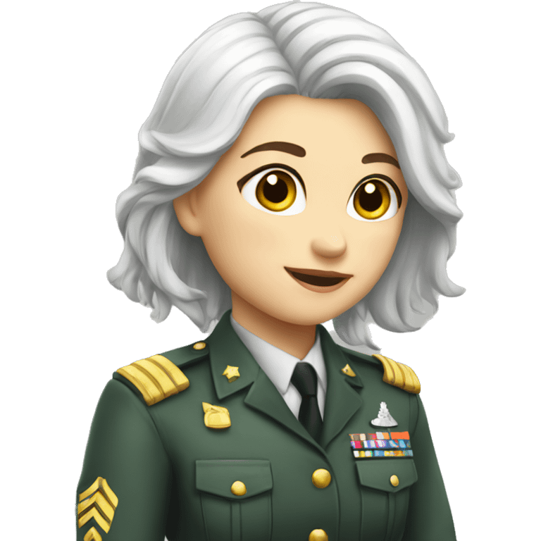 white hair girl, rider, sergeant, saluting, smirk emoji