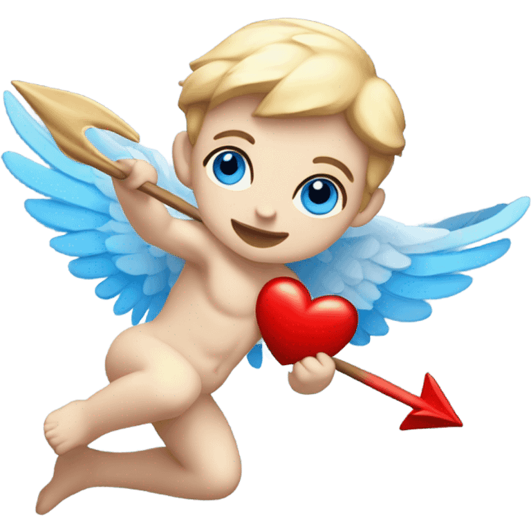 Photo of flying pale cupid with blue eyes and red heart arrow  emoji