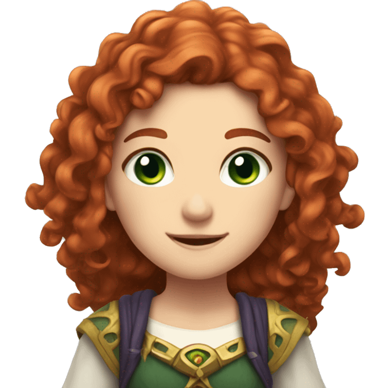 a white girl with long red curly hair and freckles, cosplaying Zelda posing and smiling emoji