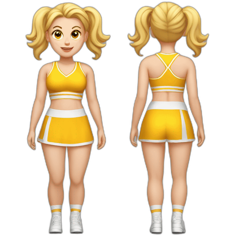 Full body Caucasian curvy cheerleader back and front views emoji