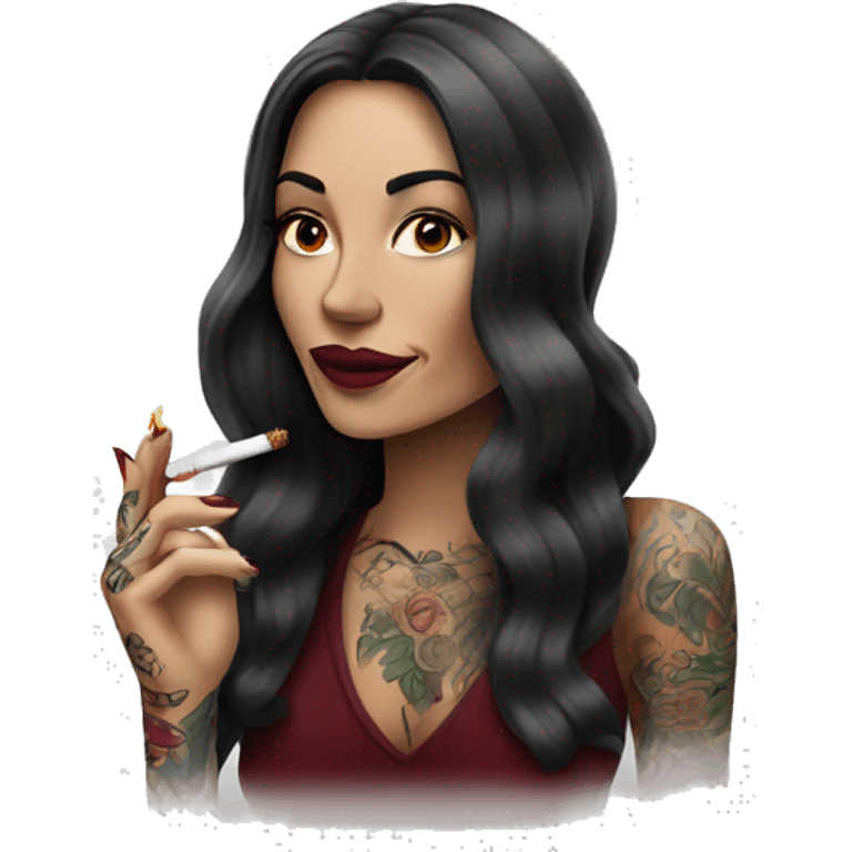 Beautiful tattooed burgundy long haired woman smoking a cigarette emoji