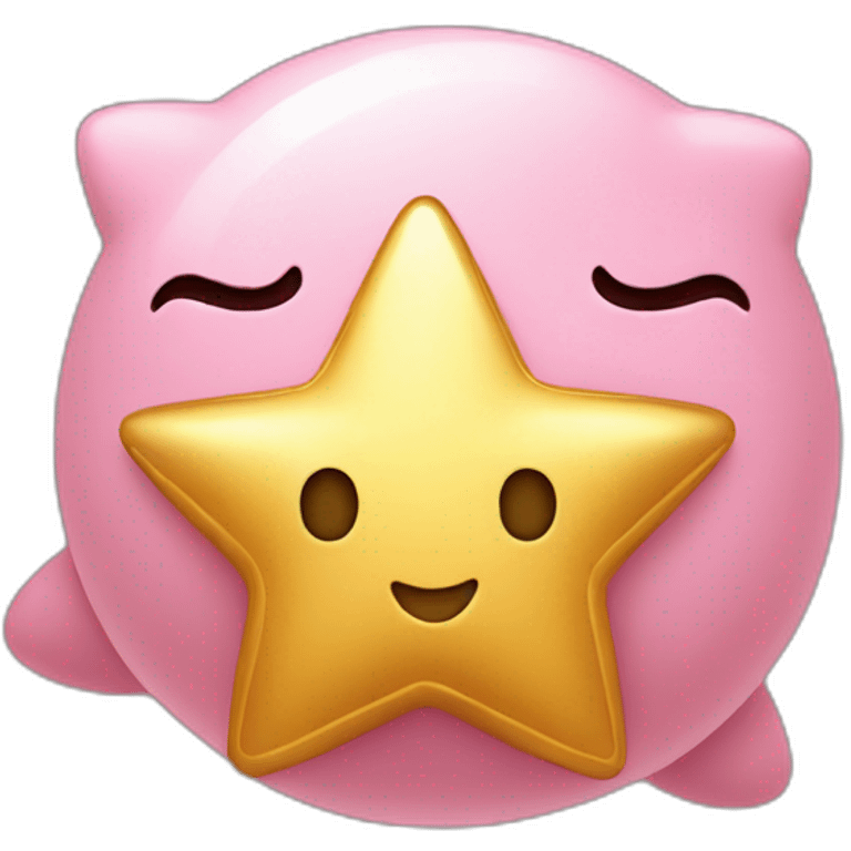 cute happy Kirby holding a golden star emoji