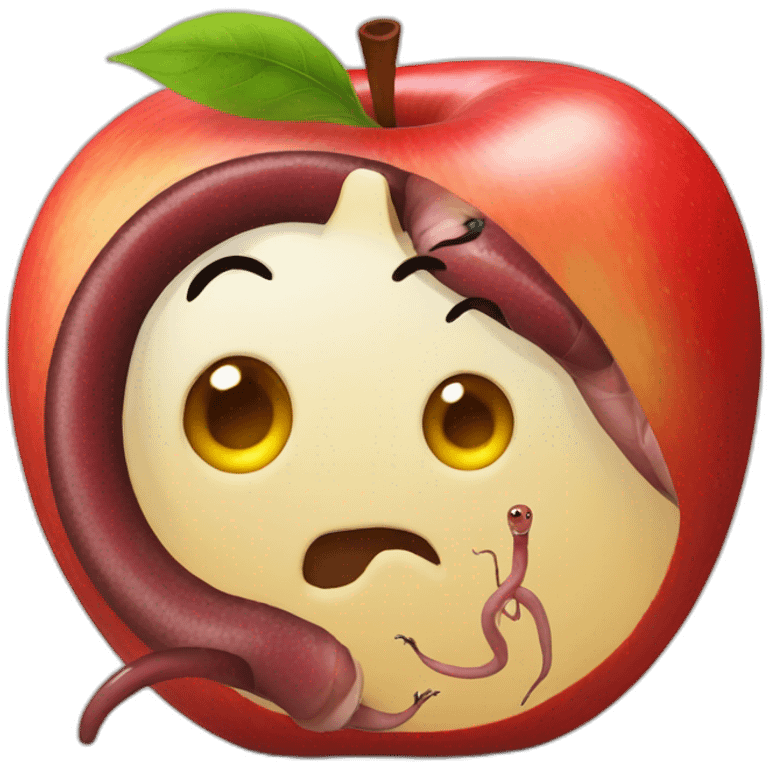 apple with an earthworm emoji