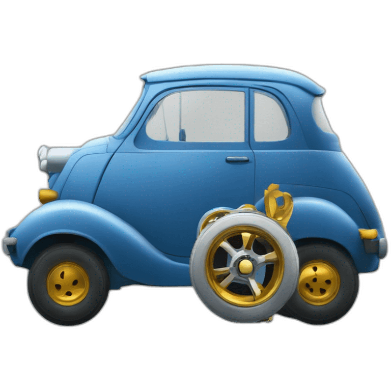 Trophée du monde de l'automobile avec une roue en or dessus emoji