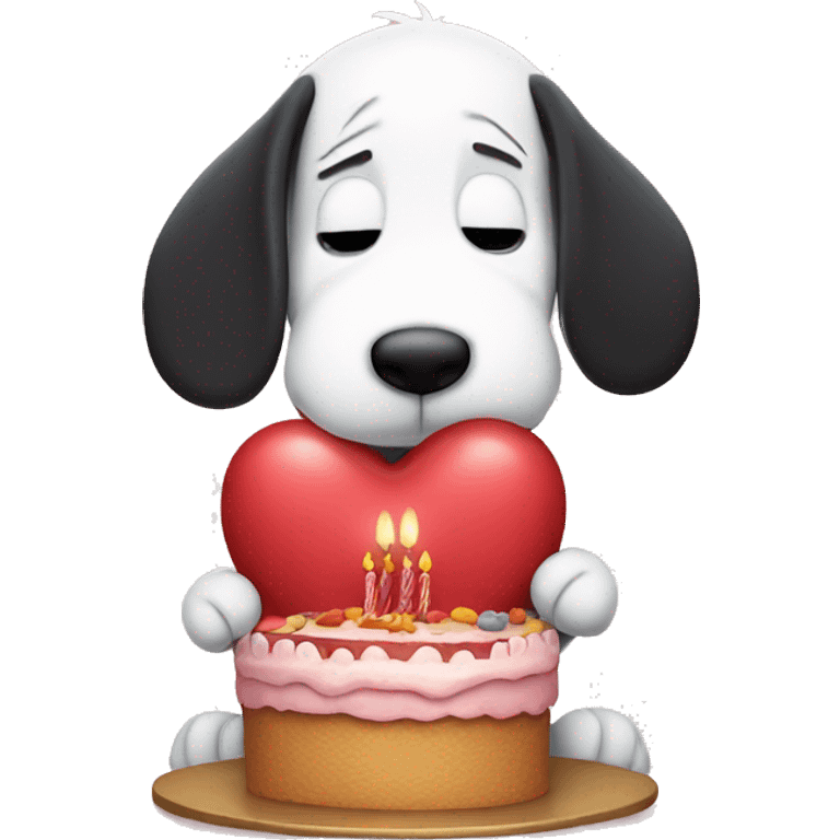 Snoopy eating a heart-shaped birthday cake  emoji