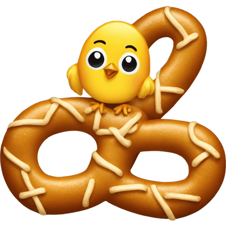 a chick with a pretzel emoji