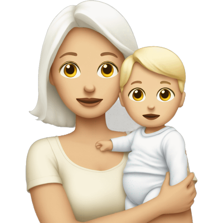 white mom holding little white baby emoji