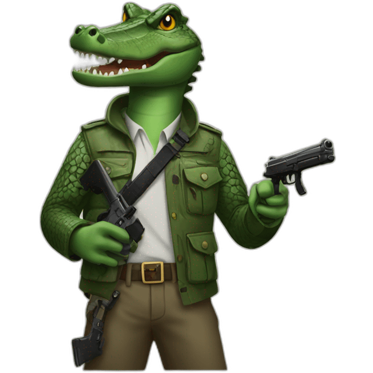 crocodile with black gun in hand emoji