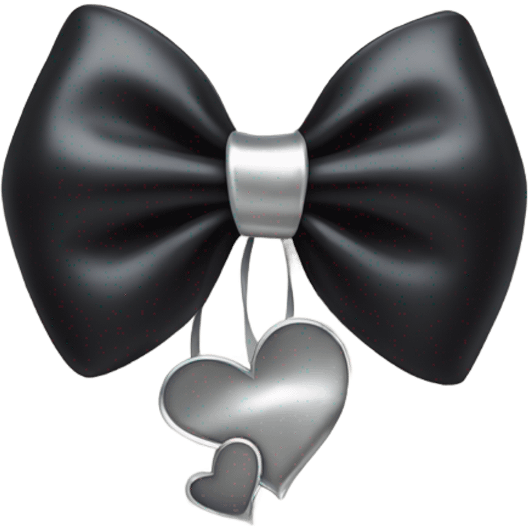 black bow with a silver heart bow in the center emoji