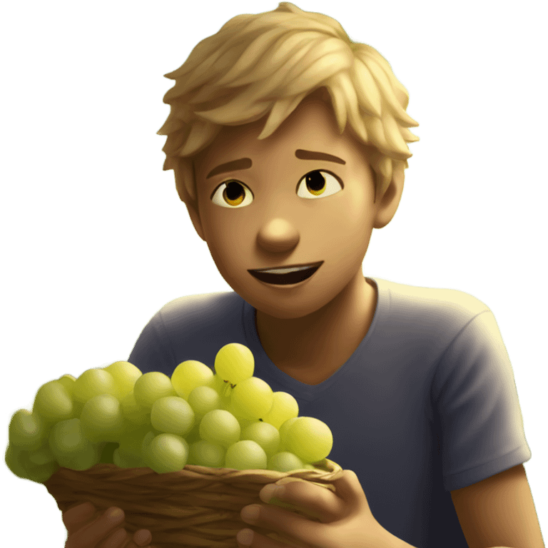 sunlit portrait of a boy eating grapes emoji