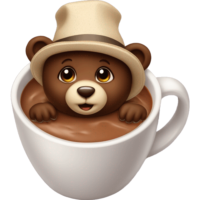 Baby bear in a hat inside of a cup of cocoa emoji