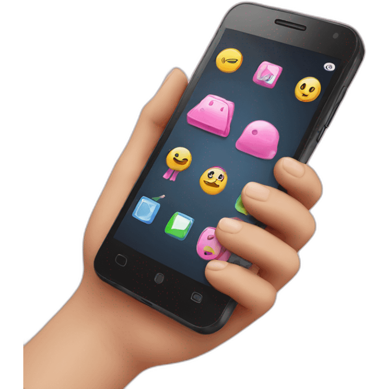 smartphone on a hand, with pink check on the screen emoji