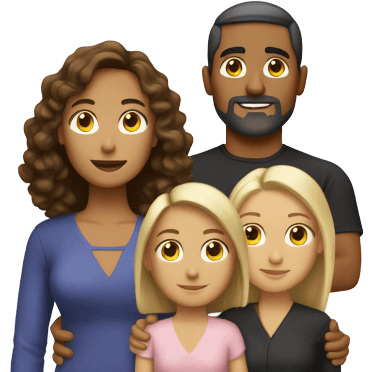 Puerto rican beard short brown hair  husband with blond long hair wife and brown long hair daughter Family  emoji