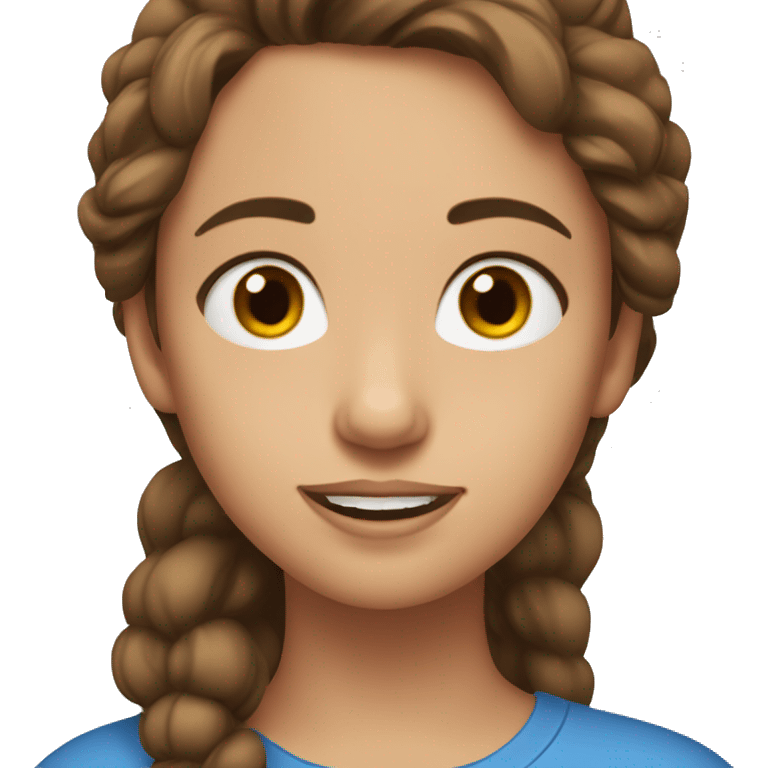 A girl with brown hair and brown eyes. She wearing a beatifyl blue T-shirt. emoji