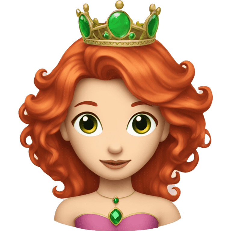 Princess with long red hair and green eyes and crown emoji