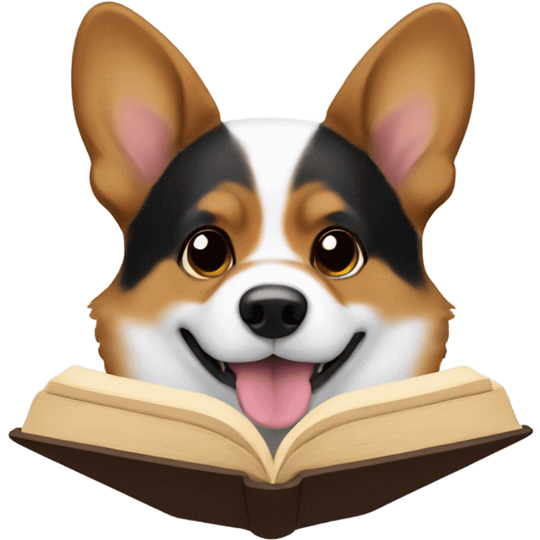 Black and brown corgi reading a book emoji