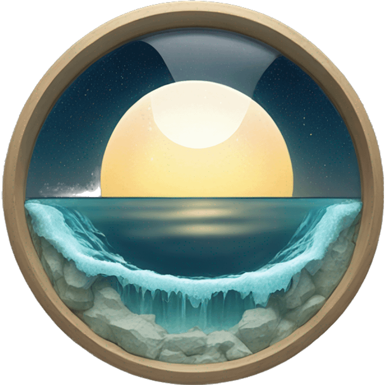 water and land like inside a half-circular glass wall with the sun moon and stars at the top emoji