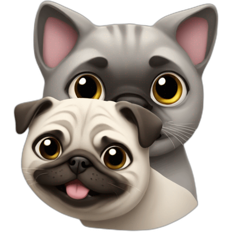 Grey Cat with happy pug emoji