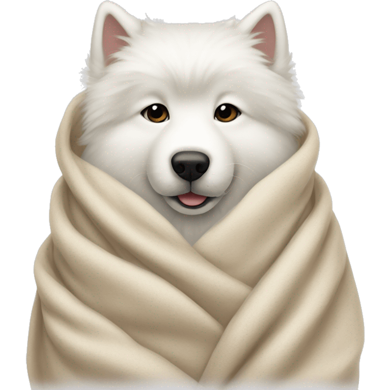 white samoyed cozy in beige blanket emoji