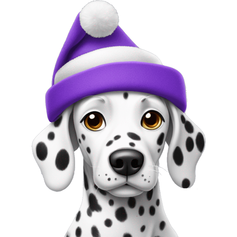 Dalmatian wearing purple Christmas hat emoji