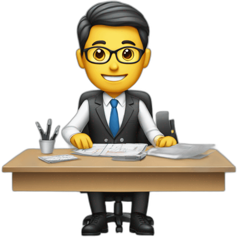 Accountant with official suite set in office with big table emoji