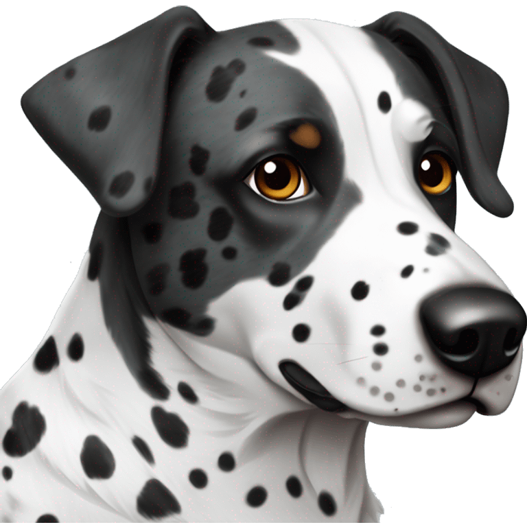 Blue heeler and German pointer with floppy ears black and white spots emoji