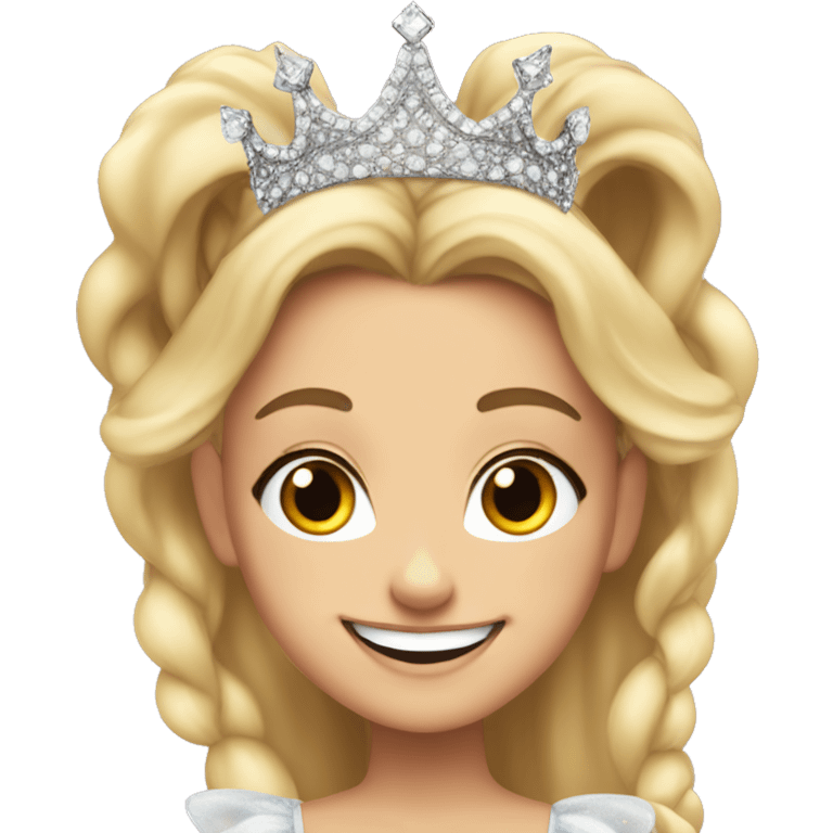 smiling blonde girl portrait with crown on, ariana grande, glinda emoji