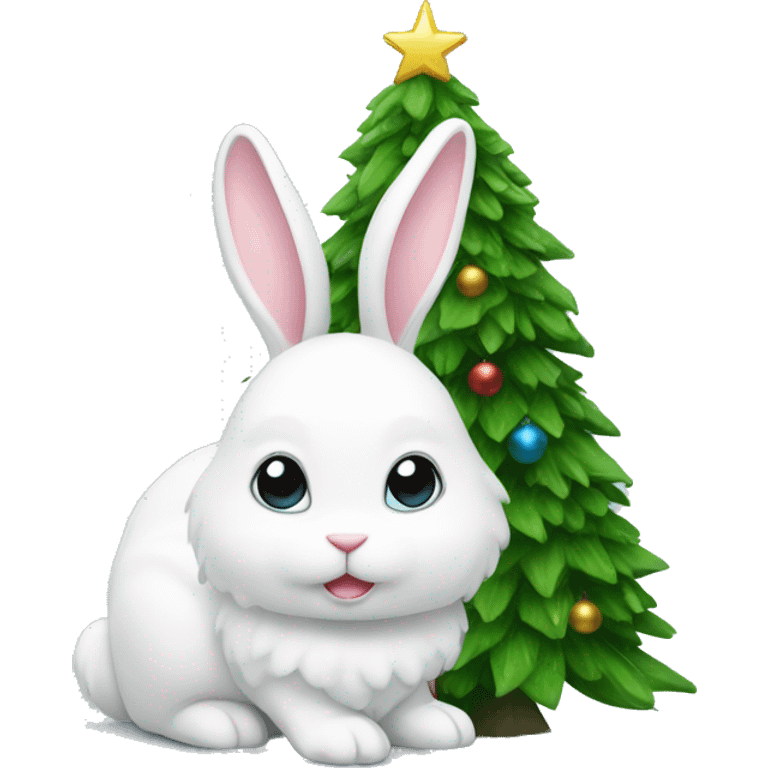 White bunny with Christmas tree  emoji