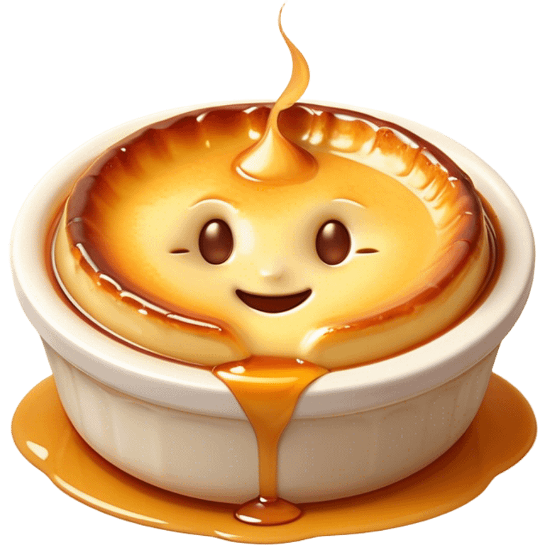 Cinematic Realistic Cr√®me Br√ªl√©e Dessert Emoji, depicted as a rich custard with a perfectly caramelized sugar top rendered with exquisite textures and warm, inviting lighting. emoji