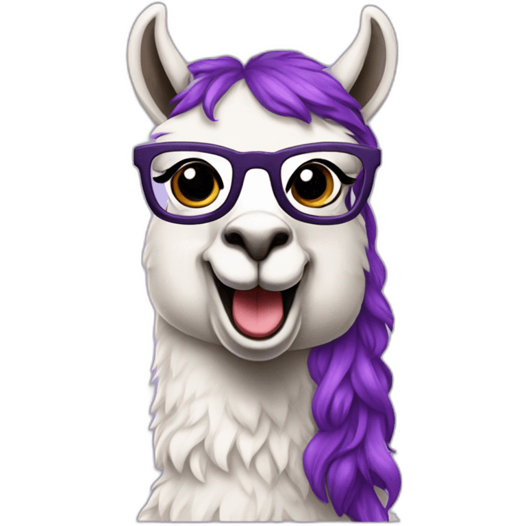 nerdy llama with wavy purple hair emoji