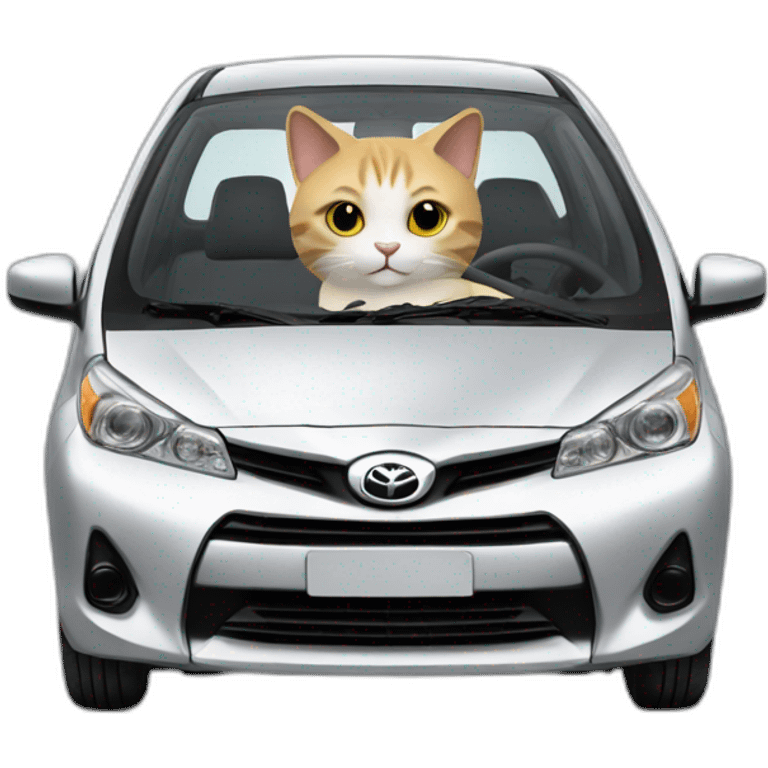 Cat driving a silver Toyota yaris emoji