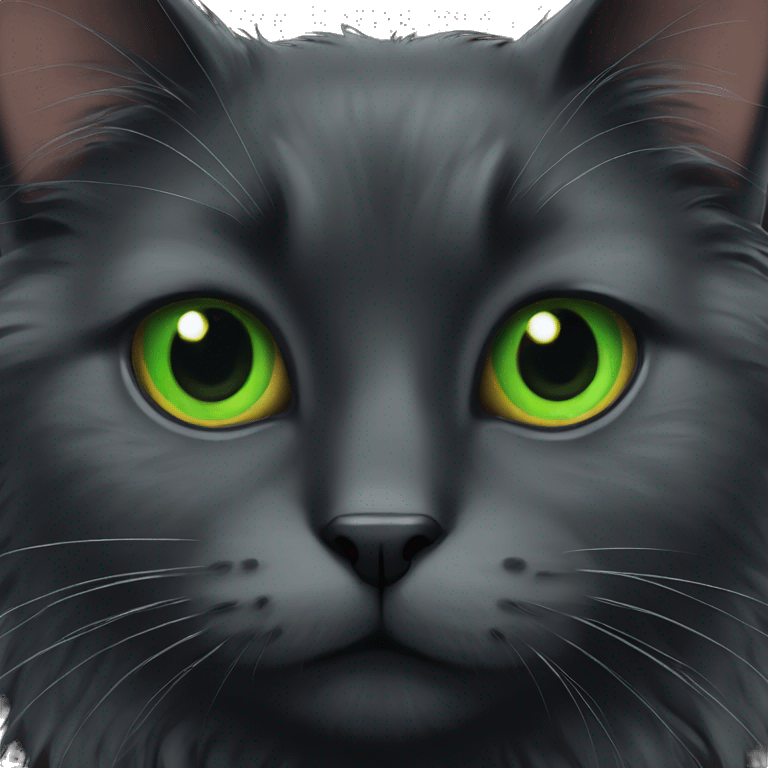 black fluffy cat green eyes emoji