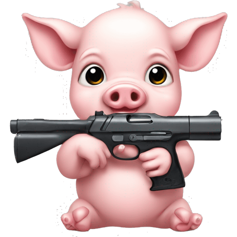 A baby pig holding a missive gun  emoji