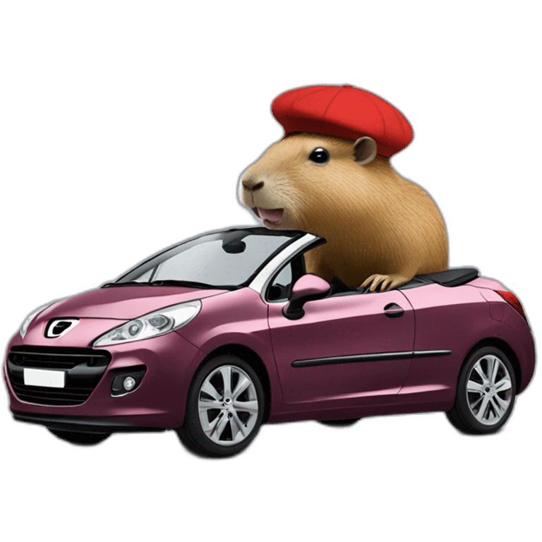 capybara with a beret in a peugeot 207 coupé cabriolet emoji