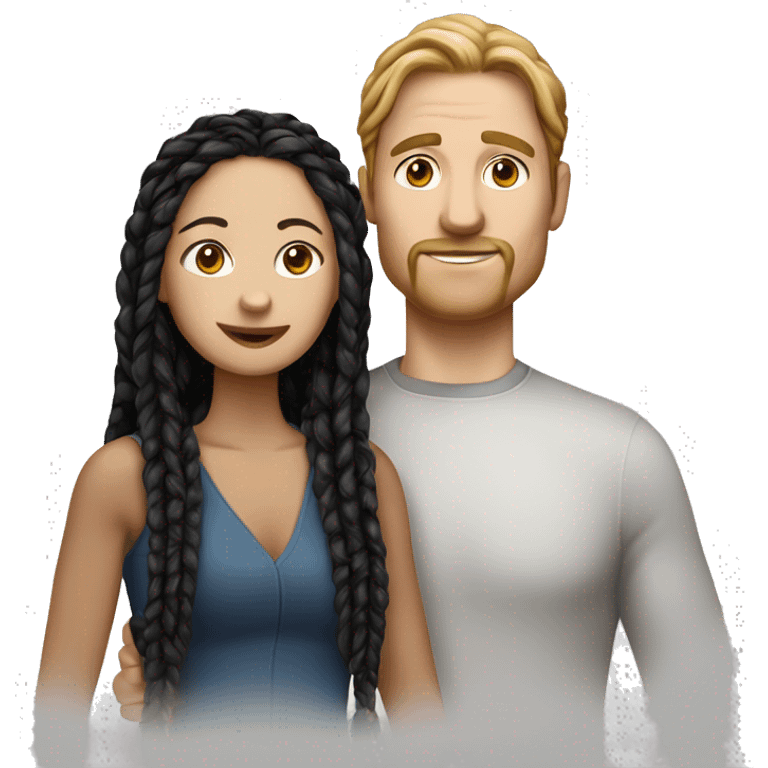 Woman and man couple, in their 40's, woman is 40 years old medium white complexion, her hair is long black twisted braids, man is white skinned white male with reddish hair that's medium length emoji