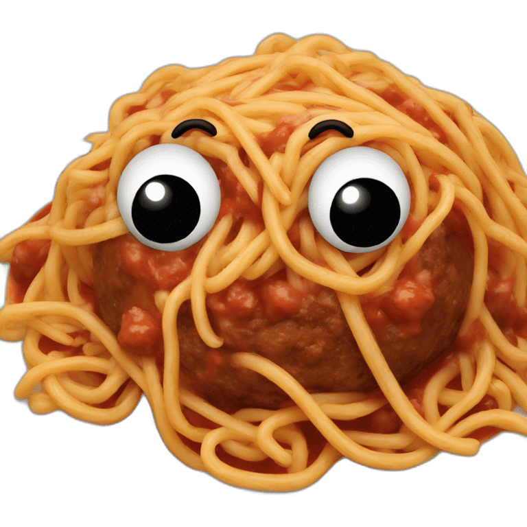 Spaghetti and meatballs, with a face arms and legs emoji