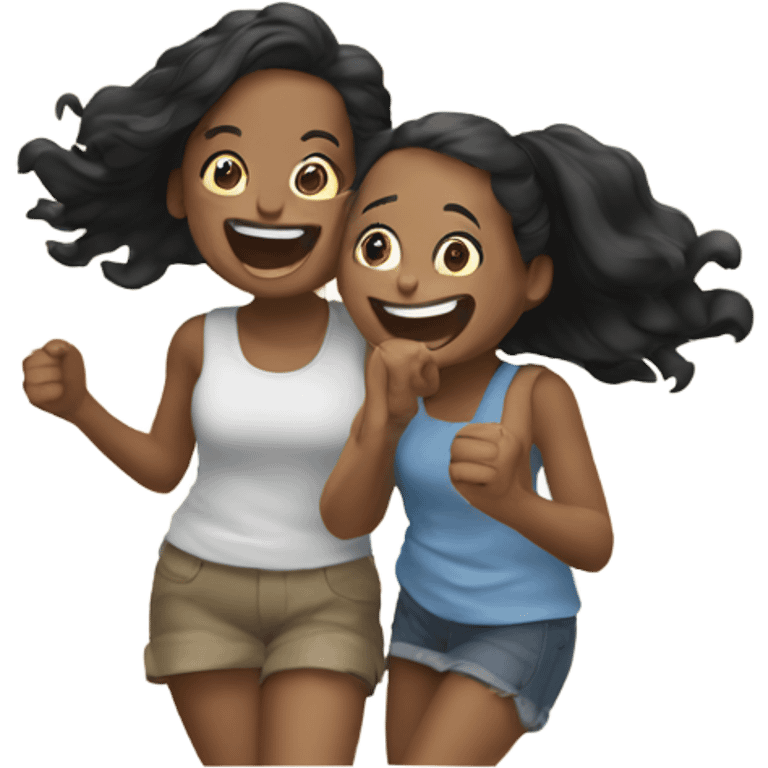 Two girls have fun and laughing together  emoji