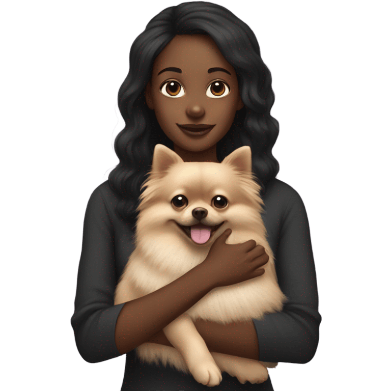 Black girl holding a black Pomeranian  emoji