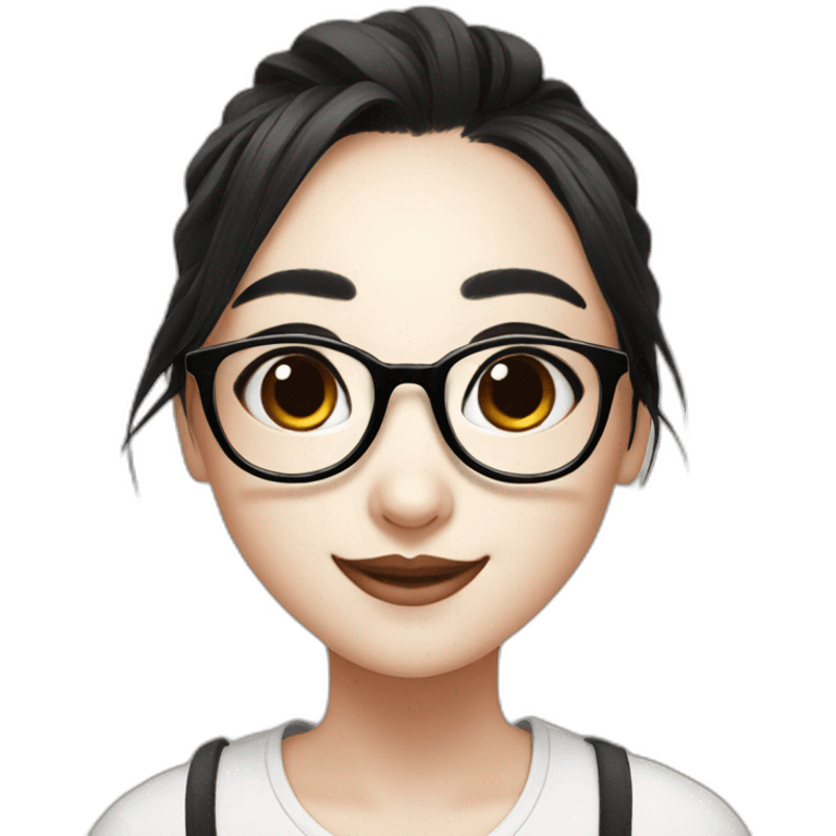 panda and girl with black hair, with glasses and nice smiling emoji