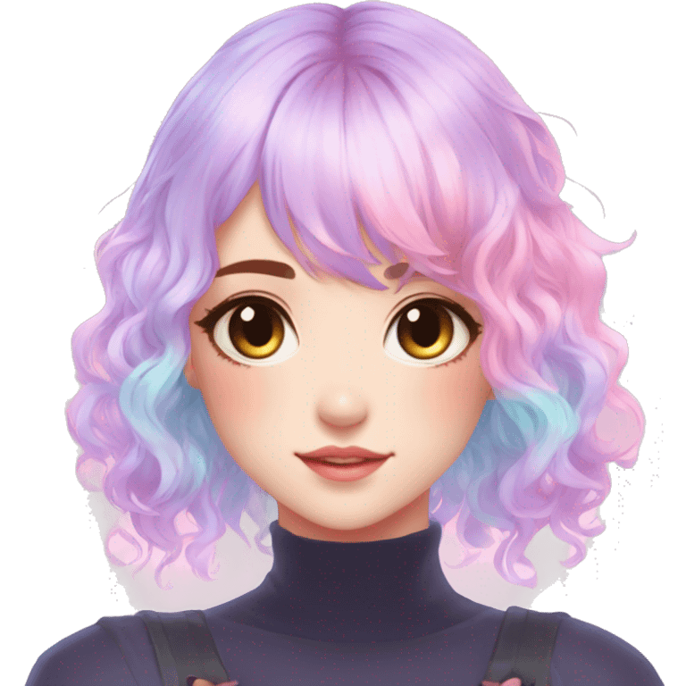 Gorgeous Beautiful Blushing Petite Colorful-Shiny-Pastel-Fairy-Anime-Girl with beautiful gradient pastel hair aesthetic emoji