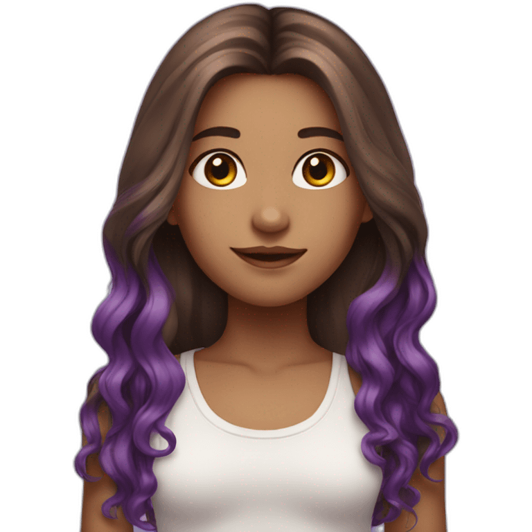 Girl with long Brown hair with purple highlights emoji