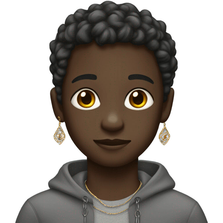 dark-skinned boy in jewelry wearing grey sweat-shirt  emoji