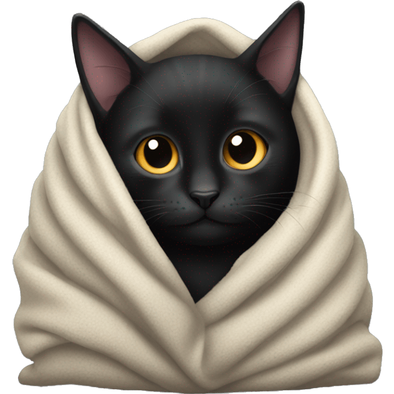 Black cat being cozy under a blanket emoji